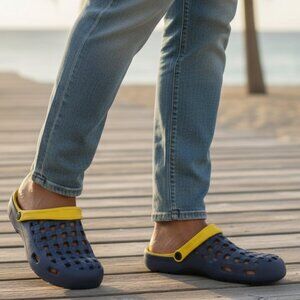 Men's and Women's Outdoor Garden Yellow & Navy Blue Clogs